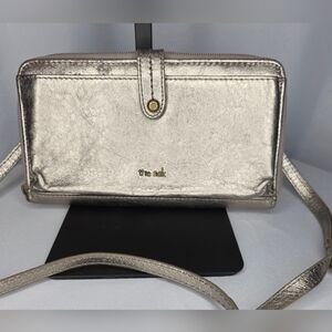 The Sak Silver Leather Wallet Crossbody RFID Zip Clutch – AS IS Corner Wear